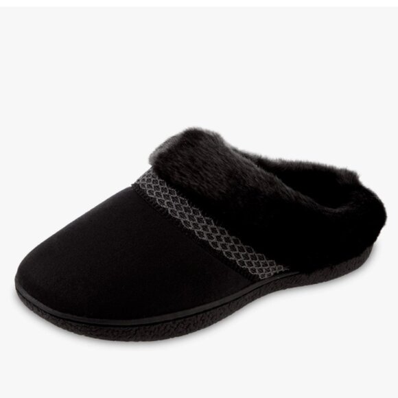 Black Microsuede Memory Foam Slippers with Indoor/Outdoor Sole Size 8.5-9 - Picture 1 of 9
